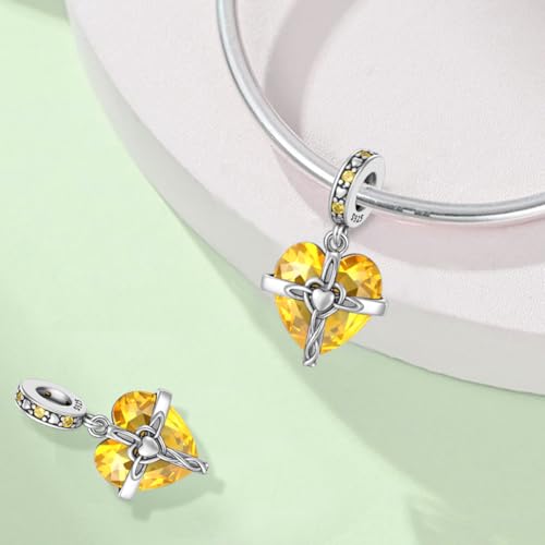Birthstone Charm, 925 Sterling Silve Heart Dangle Charms for Pandora Bracelets, Ladies Birthday Gift - style: K-November