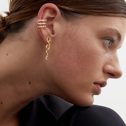 Ear Cuffs Non Piercing for Women 14K Gold Plated Ear Cuff Earrings Colorful Cubic Zirconia Paved Trendy Cartilage Earring Jewelry | Single - color: Pink