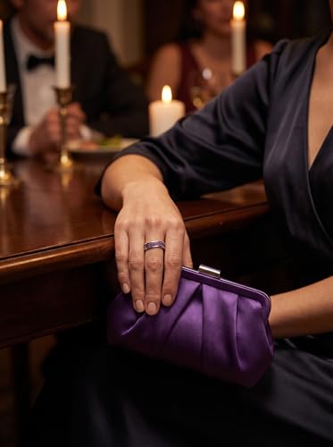 HEXAJOLIE Ribbon Statement Band Ring for Women | Elegant Gold Jewelry Accessories | Perfect for Party & Date Night | Hypoallergenic & Durable - color: Silver/Purple