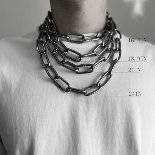 Men's Heavy Duty Quee Goth Grunge Chunky Necklaces Punk Stainless Steel Alternative Industrial Collar Choker Link Chain For Women Jewelry - size: 21, style: 4MM