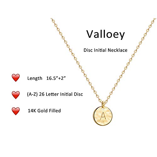 Valloey Rover Initial Necklaces for Women 14K Gold Plated Dainty Letter Necklce Round Coin Disc Pendant Double Side Engraved A-Z Necklace Personalized Jewelry Gift for Women - color: A