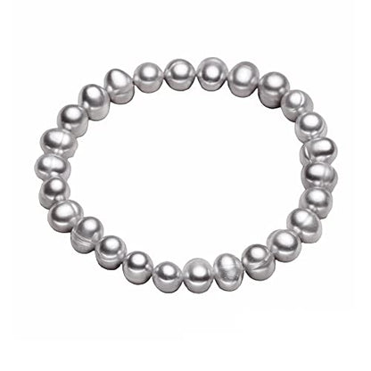 Handmade Women's Pearl Bracelet 7-8mm Freshwater Cultured Pearl Elasticated Bracelet Length 7.5In - color: Grey