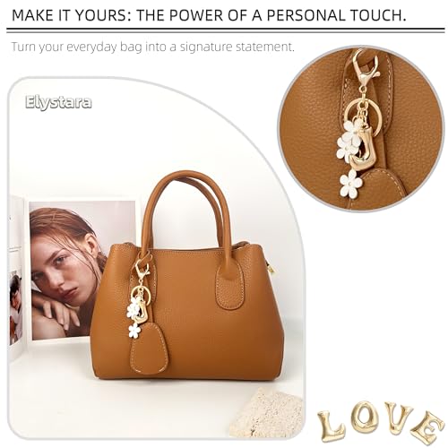 Floral Series Initial Bag Charm, Cute Flower & Bubble Letter Purse Charms, Keychain Accessories Gift for Women - color: White Flower, style: J