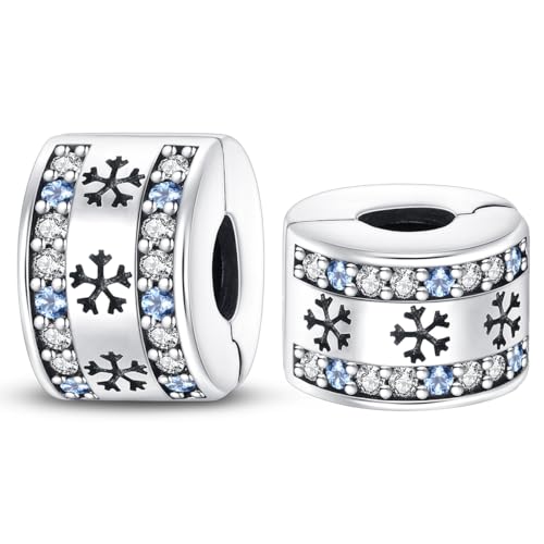 925 Sterling Silver Stopper Clip Charms for Bracelet Necklace Spacer Beads with 5A Cubic Zirconia Mother's Day Christmas DIY Gift for Women(2PCS) - style: Snowflakes