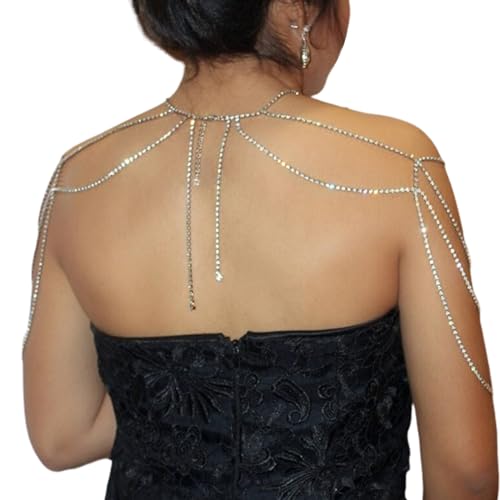 Rhinestone Tassel Shoulder Chain Jewelry Wedding Backdrop Chain Festival Crystal Shoulder Chain Necklace Bridal Rhinestone Multi-Layered Shoulder Body Chain for Women