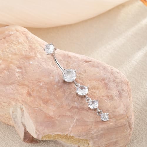 Clicker Belly Button Rings for Women Dangle Belly Rings Cute CZ Opal Reverse Navel Rings Body Piercing Jewelry for Women 14G Silver Gold Tone - style: B: Dangle CZ