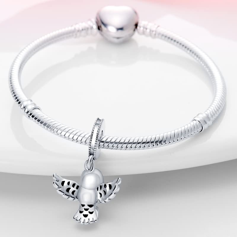 LIGHTDOG 925 Sterling Silve Charms fits Pandora Bracelets Necklace,5A Zircon Dangle Pendant Bead,Mother's Day Gift Jewelry Beads for Women - style: Owl Hedwig Charm
