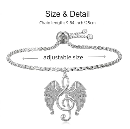 SUPAC Musical Note Jewelry Set, 4-Piece Silver Treble Clef Design, Necklace Bracelet Earrings Keychain - color: Silver/Rose Gold