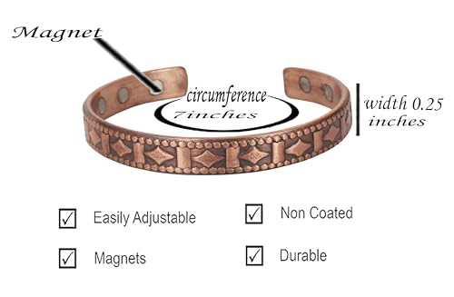 Touchstone magnetic copper bracelets for men women in gift box, engraved | 100% pure solid real adjustable bangle bracelet cuff jewelry; 12X ultra strength with 3500 gauss neodymium magnets; - style: Textured Geometric