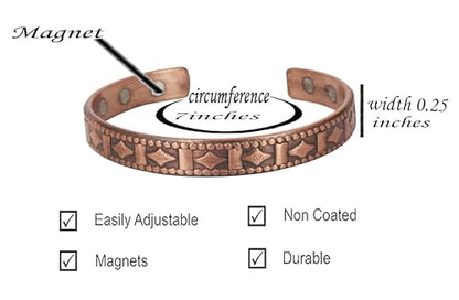 Touchstone magnetic copper bracelets for men women in gift box, engraved | 100% pure solid real adjustable bangle bracelet cuff jewelry; 12X ultra strength with 3500 gauss neodymium magnets; - style: Textured Geometric