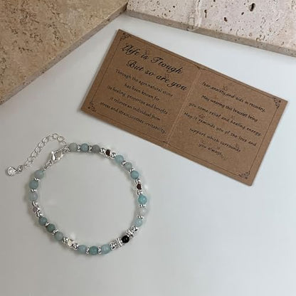 Airmb Inspirational Gifts for Women Friend Birthday Bracelets for Women Dainty Moonstone Natural Stone Strand Bracelet 925 Silver Plated Beaded, Unique Gift for Friends Daughter Mom Sister Gifts Jewelry