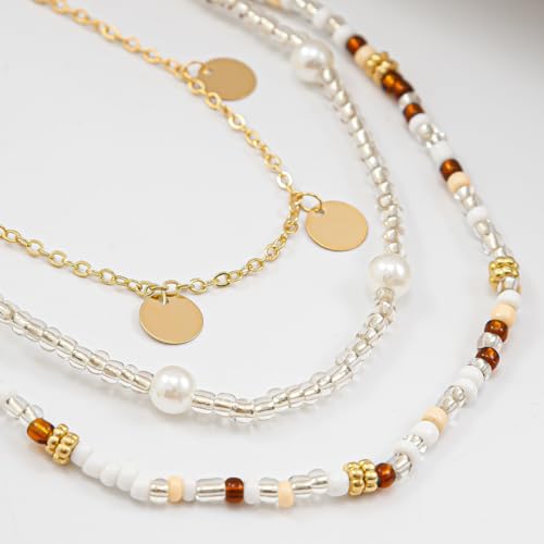 14K Gold Plated Belly Chain Layered Adjustable Waterproof Sparkling Sequin Body Chain Sparkling beads Sexy Bikini Waist Chain With Scalable Elastic Rope - Aqua Brown Golden - color: 3 Layers Brown