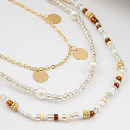 14K Gold Plated Belly Chain Layered Adjustable Waterproof Sparkling Sequin Body Chain Sparkling beads Sexy Bikini Waist Chain With Scalable Elastic Rope - Aqua Brown Golden - color: 3 Layers Brown