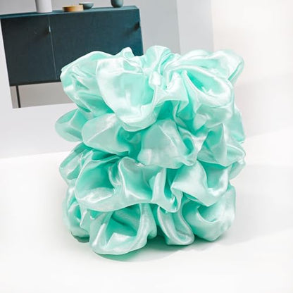 Ivyu 16 Pcs Scrunchies for Women's Thick Curly Hair, Bright Green Satin Hair Scrunchies for Girls, Big Scrunchies for Hair Ties, Ponytail Holders, Cute Pony Tails, No Crease Hair Ties, No Damage - color: Bright Green