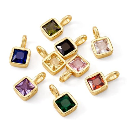 Beadthoven 9Pcs Gold Plated Cubic Zirconia Charms Square Crystal Rhinestone Charms Dangle Bead Long-Lasting Brass Birthstone Pendants for Jewelry Making Necklace Earrings Bracelet DIY Craft - color: Square Mix