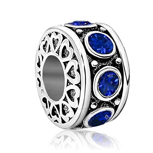 Birthstone Birthday Compatible With Pandora Charms Bracelet | Heart, Birthstone, Birthday Cake, Womens Bead Charms for Bracelets, Christmas Jewelry - style: Blue September Birthstone