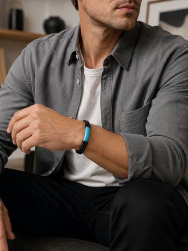 Mens Black Leather Obsidian/Turquoise/Tiger Eye/Red Agate Bracelet–Braided Multi‑Layer Wristband Cuff Bangle Bracelet with Stainless Steel Clasp Gift Jewelry Box Included - color: Style 2: Turquoise, size: 8.3in(Fits most wrists)