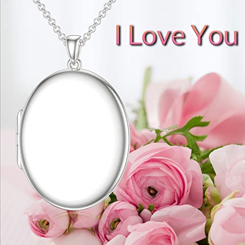 SOULMEET 10K 14K 18K Solid White Gold/Silver Minimalist Style/Infinity Sunflower Heart/Oval Locket Necklace That Holds 1 or 2 Pictures Personalized Photo Locket Necklace Letters Engraving - style: E2-White gold oval locket only