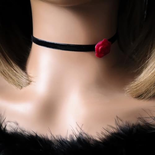 Handcrafted Velvet Choker Necklace with Exquisite Camellia Pendant Fashion Jewelry for Women - color: BLACK02R