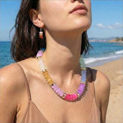 RISHEGAE Chunky Beaded Necklace for Women Boho Resin Beaded Choker Necklace Adjustable Surfer Beach Strand Necklaces Gold Handmade Acrylic Beads Jewelry Gift for Women - color: Style 1colorful