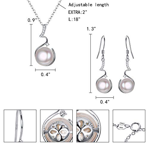 EleQueen 925 Sterling Silver CZ Freshwater Cultured Pearls Bridal Pendant Necklace Earrings Wedding Jewelry Sets, Valentine's Day/Mother's Day/Christmas Gift - style: Pearl Necklace Sets