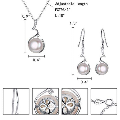 EleQueen 925 Sterling Silver CZ Freshwater Cultured Pearls Bridal Pendant Necklace Earrings Wedding Jewelry Sets, Valentine's Day/Mother's Day/Christmas Gift - style: Pearl Necklace Sets