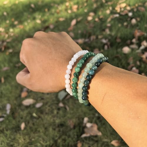 4mm 6mm 8mm Healing Crystal Bracelets for Women Men Natural Stone Beaded Stretch Bracelet Handmade Gemstone Reiki Spiritual Jewelry Gifts - color: Green Jade+White Jade+Aventurine+Moss Agate-Healing, size: 6mm
