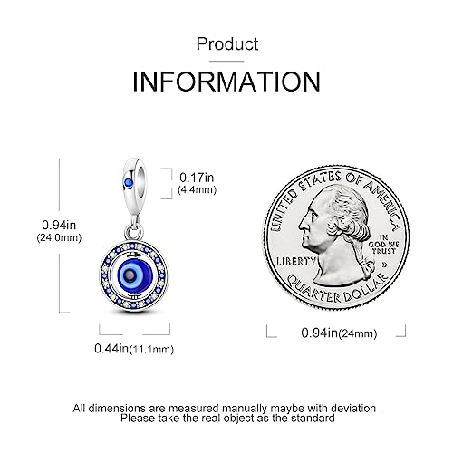 HONGRUI 925 Sterling Silver Charm for Bracelets Fashion Women Jewelry Gift - color: Blue Evil Eye