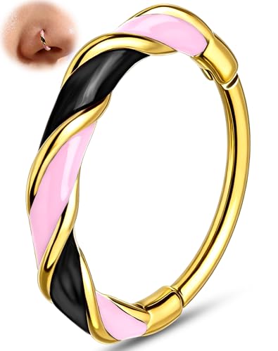 Melighting 20G Twist Nose Ring Hoop Stainless Steel 316L Piercing Jewelry | 7/8 mm Nose Piercing Jewelry, Cute Hinged Segment Clicker Lobe Helix Daith Cartilage Earring for Women - color: Gold PKB, size: 20g7mm