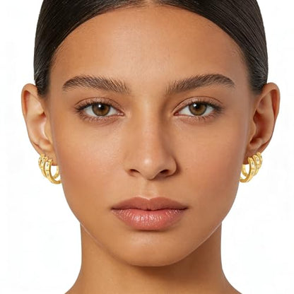 Love Friendship Hoop Earrings Set for Women 18K Gold and Silver Stainless Steel with Cubic Zirconia Stones Jewelry - style: SET-2-