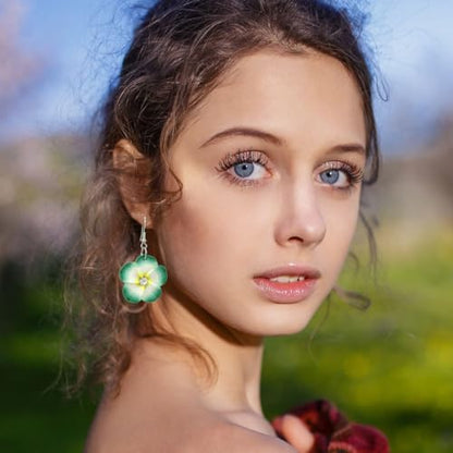 Floral Dangle Earrings for Women Hawaiian Tropical Plumeria Rubra Flower Drop Earrings with Cubic Zirconia Luau Beach Party Vacation Hawaiian Accessories Jewelry Gift - color: Green
