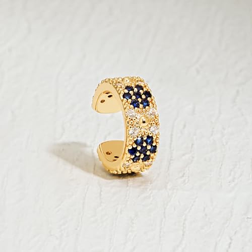 Chunky Ear Cuff Earrings for Women Single | Non Piercing, Clip On, 14K Gold Plated, Cubic Zirconia, Hypoallergenic, Jewelry Gifts - style: Blue