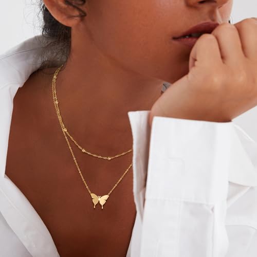 MEVECCO Dainty Choker Necklaces for Women, Beaded and Multi-Row Chains | 14K Gold Plated Brass, Select Silver Plated Brass Options, Polished And Textured Profiles For Everyday Styling - style: bead chain