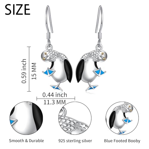 S925 Sterling Silver Cute Bird Earrings for Women Jewelry - color: White-Blue Footed Booby
