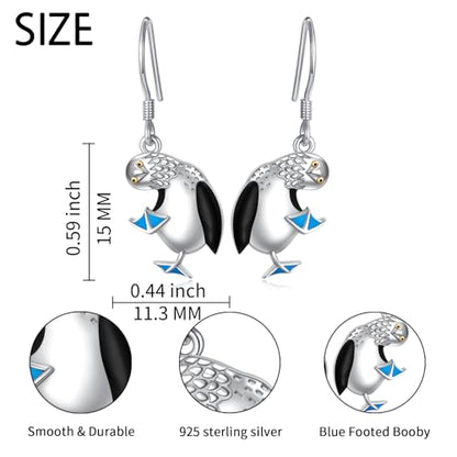 S925 Sterling Silver Cute Bird Earrings for Women Jewelry - color: White-Blue Footed Booby