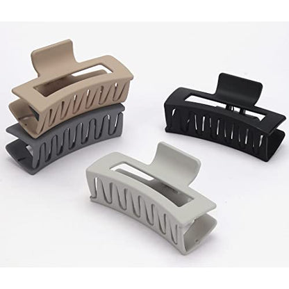 Canitor Matte Rectangular Banana Hair Clips for Thick Hair - 4 PCS Non-slip Design Jaw Clips and Barrettes for Women - color: black, khaki, dark gray, light gray