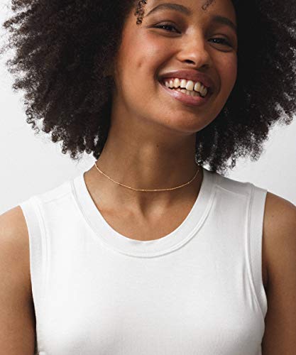 Aobei Pearl 18K Gold Plated Paperclip Chain Choker Satellite Chain Freshwater Cultured Biwa Pearl Pendant Necklace Dainty Turquoise Jewelry for Women - color: Dainty 18K Gold Plated Bead Station Chain