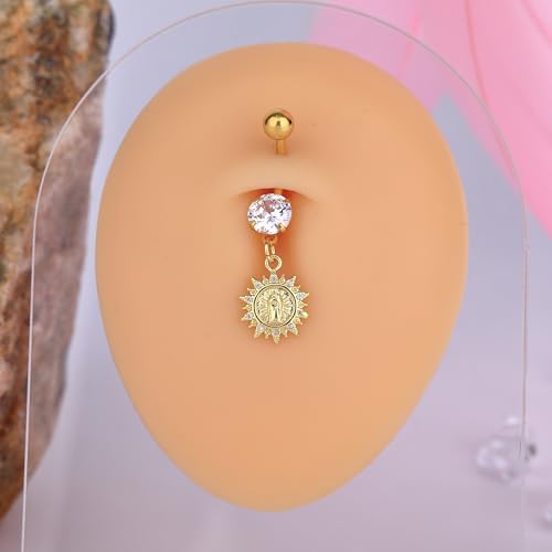 B BodyPJ Sparkles 14G Religious Belly Button Ring with Crystal Cross and Religious Charms, Stainless Steel - style: Type E,Gold
