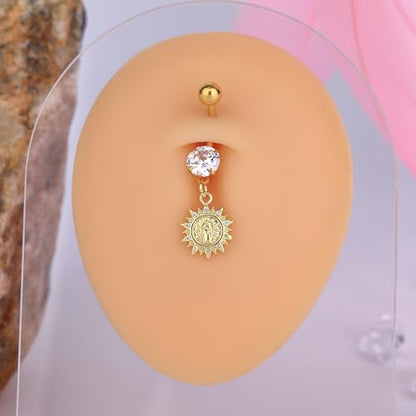 B BodyPJ Sparkles 14G Religious Belly Button Ring with Crystal Cross and Religious Charms, Stainless Steel - style: Type E,Gold