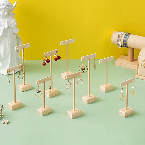 Marsui Earring Display Stands for Selling Set Wooden T Bar Jewelry Display Stand Holder for Necklaces Bracelet Showroom Trade - color: Wood