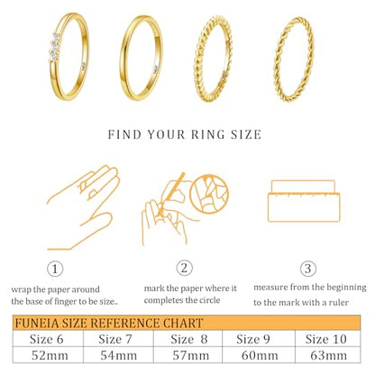 WEDDINEN 4PC Gold Rings for Women, S925 Sterling Silver 14k Gold Filled Plated Stackable Thin Thumb Ring Set Cubic Zirconia Dainty Stack Gold Knuckle Rings Set Size 6-10 - color: Gold, size: 9