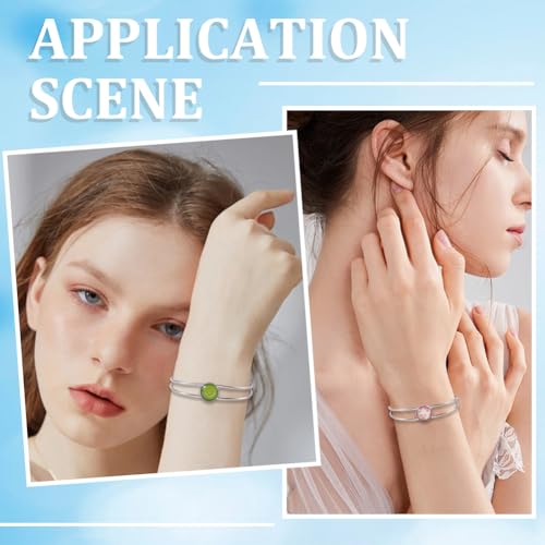 SUNNYCLUE 8Pcs Cabochon Bangles Adjustable Blank Bangle Silver Metal 304 Stainless Steel Expandable Cuff Round Cabochons Bezel Blank Tray Base Bangle for Bracelet Jewelry Making DIY Crafts Accessories