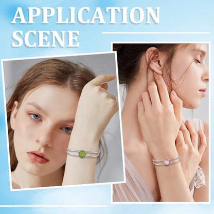 SUNNYCLUE 8Pcs Cabochon Bangles Adjustable Blank Bangle Silver Metal 304 Stainless Steel Expandable Cuff Round Cabochons Bezel Blank Tray Base Bangle for Bracelet Jewelry Making DIY Crafts Accessories