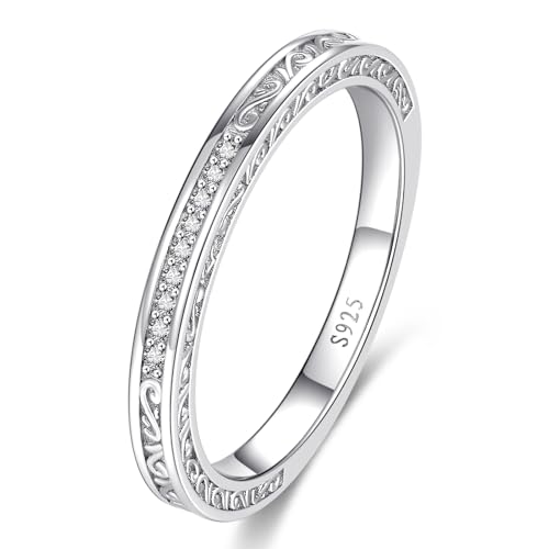 Yaresul Vintage Celtic Knot Women's Engagement Ring Sets Size 5-9 | 925 Sterling Silver/14K Gold Plated Stackable Wedding Bands Rings Cubic Zirconia Women Bridal Sets Wedding Ring Band - color: G4-Silver-January-Wedding Band