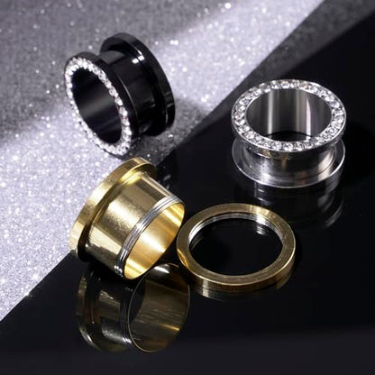6PCS Stainless Steel Ear Tunnels Kit Double Flare Saddle Ear Expanders Earring Tunnels Gauges Ear Plugs Ear Stretching Set CZ Piercing Jewelry for Women Men 2G-5/8” - color: Style-A, size: 5/8"(16mm)