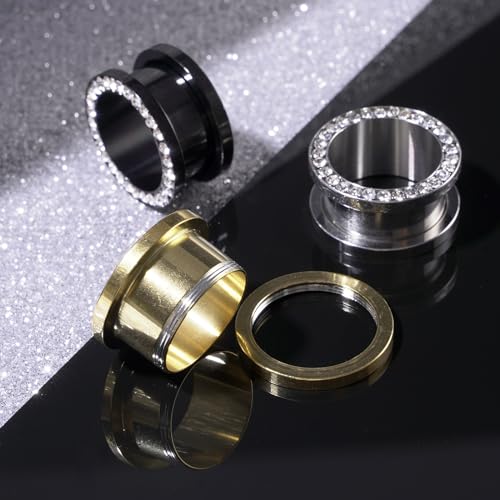 6PCS Stainless Steel Ear Tunnels Kit Double Flare Saddle Ear Expanders Earring Tunnels Gauges Ear Plugs Ear Stretching Set CZ Piercing Jewelry for Women Men 2G-5/8” - color: Style-A, size: 1/2"(12mm)