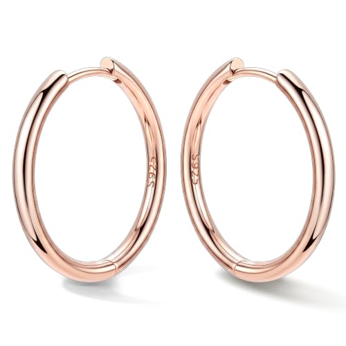 Bestyle Sterling Silver Small Hoop Earrings for Women, Hypoallergenic Silver/Black/Rose Gold/Gold Small Huggie Hoops Helix Cartilage Earring for Multiple Piercing Sleep, Size 8/10/12/14/16/18/20mm - color: Rose Gold-Sterling Silver, size: 18mm