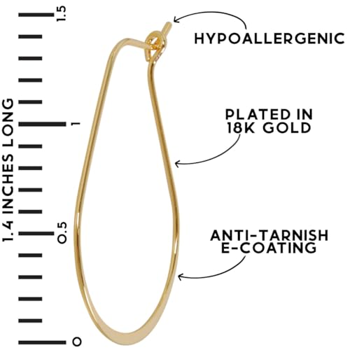 Oval Threader Hoop Earrings for Women - Lightweight Thin Earring Hoops | Plated in 18K Gold or 925 Sterling Silver, Hypoallergenic and Safe for Sensitive Ears - color: 1.4" inch - 18K Gold Plated