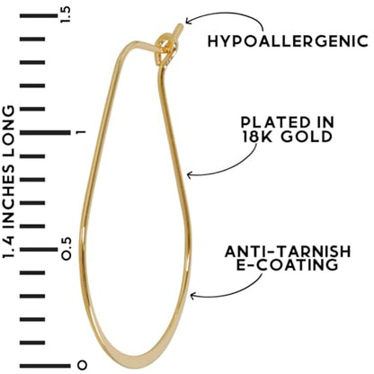 Oval Threader Hoop Earrings for Women - Lightweight Thin Earring Hoops | Plated in 18K Gold or 925 Sterling Silver, Hypoallergenic and Safe for Sensitive Ears - color: 1.4" inch - 18K Gold Plated