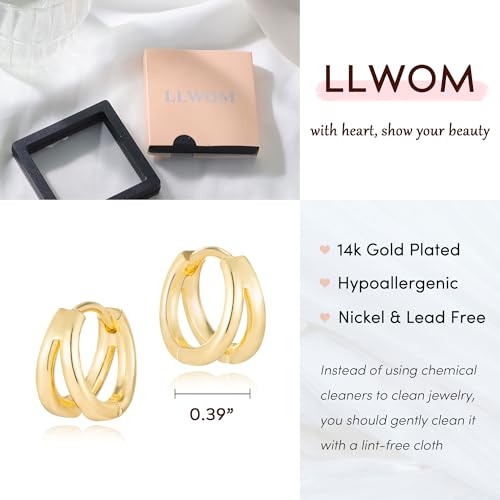 LLWOM Gold Huggie Earrings for Women-14k Gold/Silver/Rose/Black Plated Heart Hoop Earrings Hypoallergenic Lightweight Hoops Gifts - style: Split